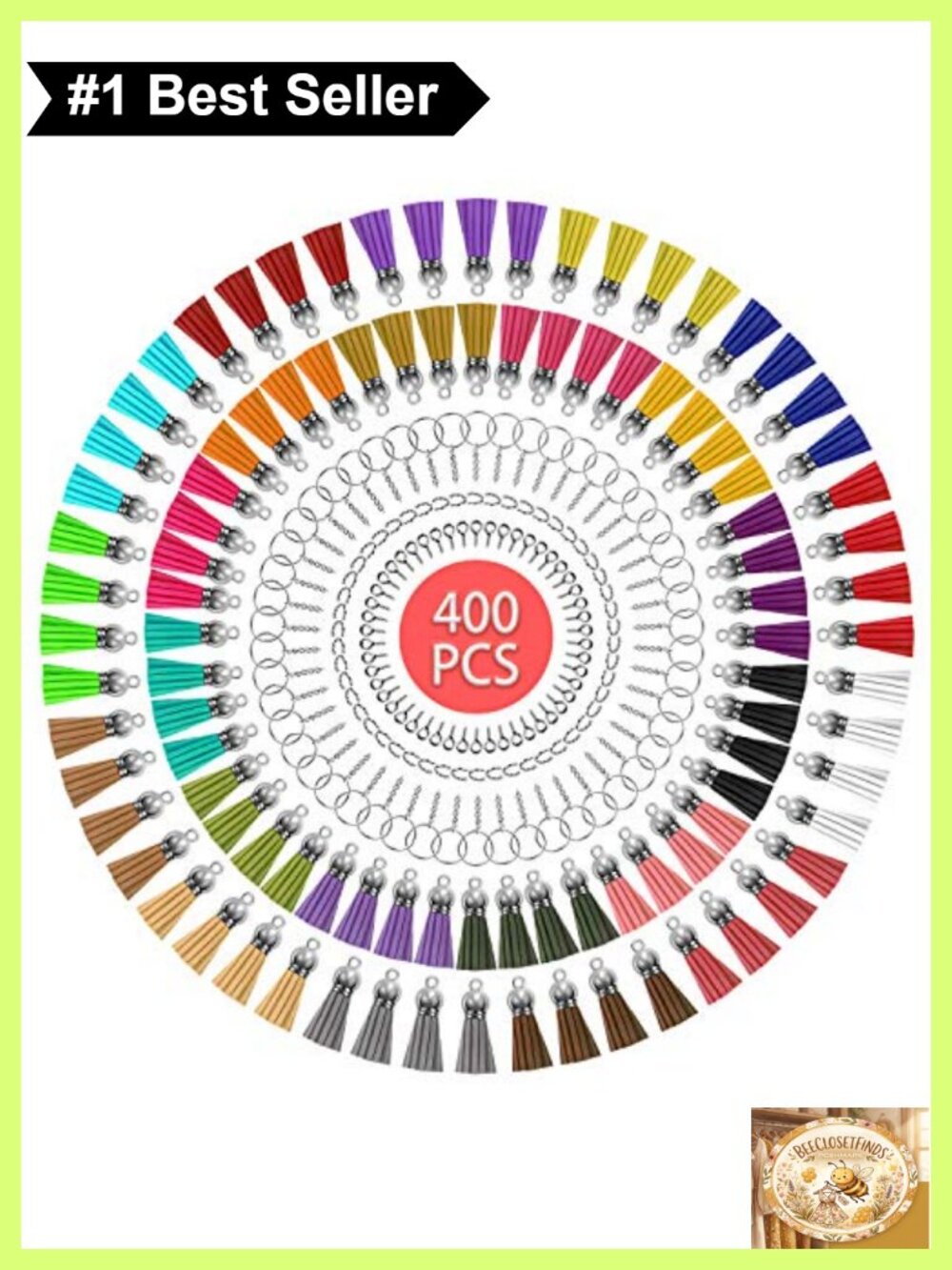 400pc Tassel Keychain Making Kit with Key Rings Jump Rings Screw Eye Pins DIY